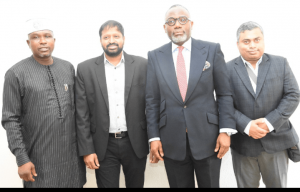 L-R: Chief of Staff to Ogun State Governor, Shuaib Salisu, General Manager, Urban and Infrastructure Design, Arise Integrated Industrial Platform, Anand Koppu, Commissioner for Finance and Chief Economic Adviser to Ogun State Governor, Dapo Okubadejo and Senior Manager, Urban Planning and Project Finance, Arise Integrated Industrial Platform, Animesh Ahaskar, during an investment meeting with representatives of the State government in Abeokuta.