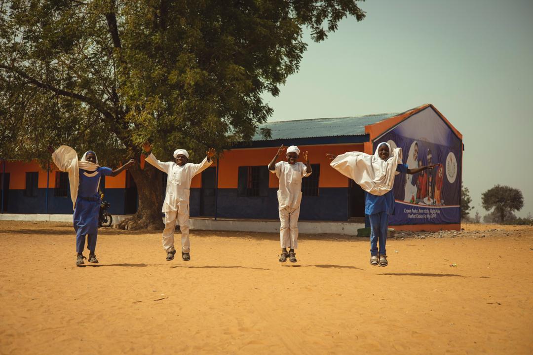 Some of the pupils expressing their joy over the school reconstruction